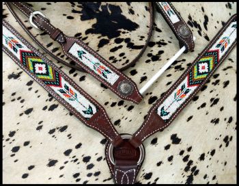 Showman Argentina Leather Beaded Southwest Arrow Design 3 Piece Headstall and Breastcollar Set #3